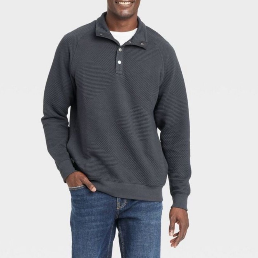 Goodfellow & Co Dark Gray Quilted Snap Pullover Sweatshirt